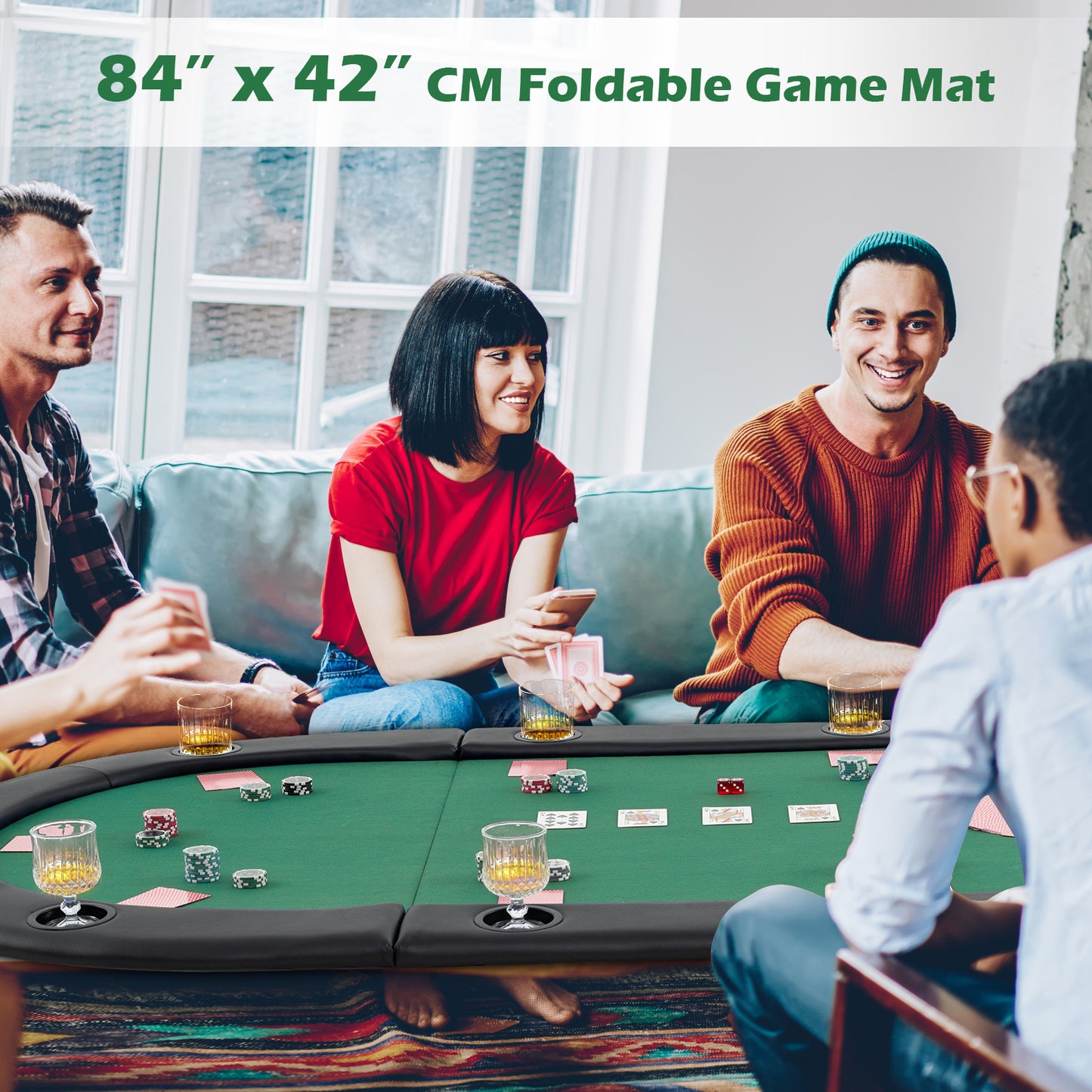 Portable 84 x 42 Inch 10-Player Foldable Padded Poker Table Top-Green Kids Crystal
