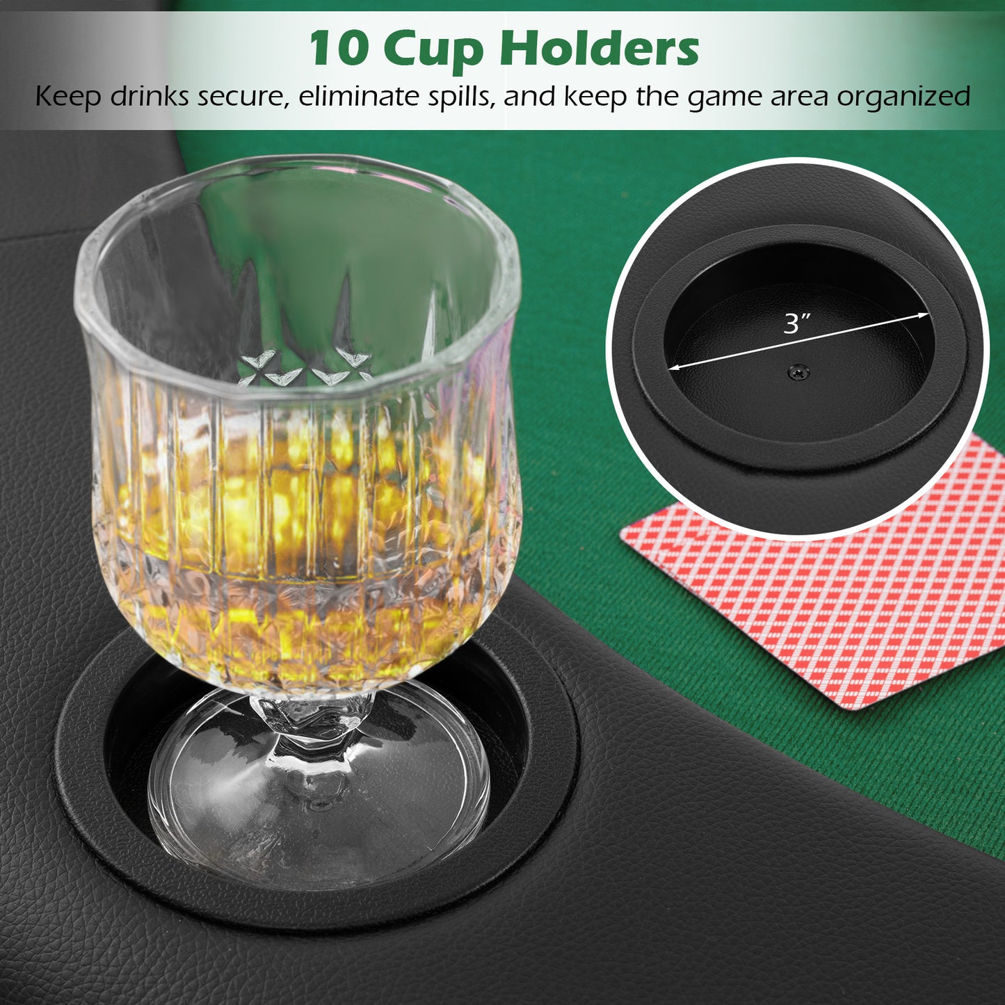 Portable 84 x 42 Inch 10-Player Foldable Padded Poker Table Top-Green Kids Crystal