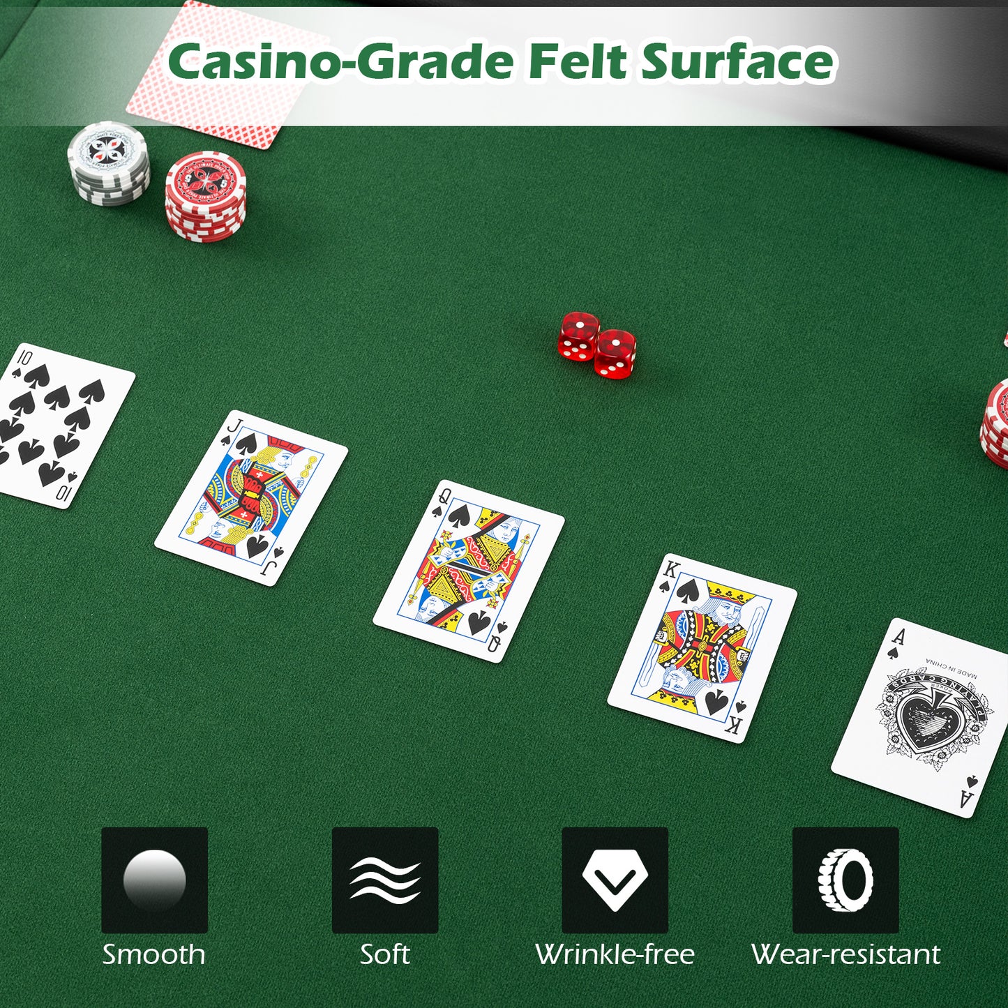 Portable 84 x 42 Inch 10-Player Foldable Padded Poker Table Top-Green Kids Crystal