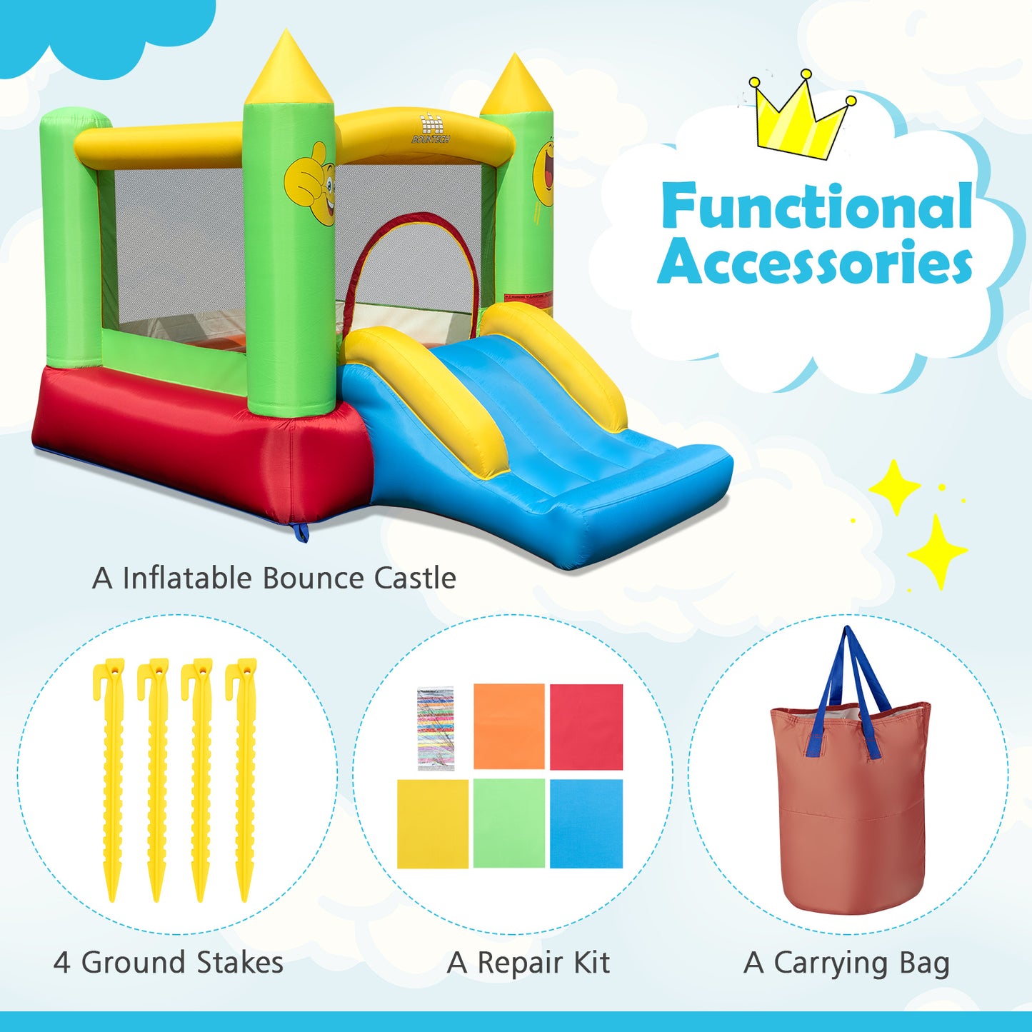 Inflatable Bounce House Kids Blow-up Bouncer with Slide without Blower
