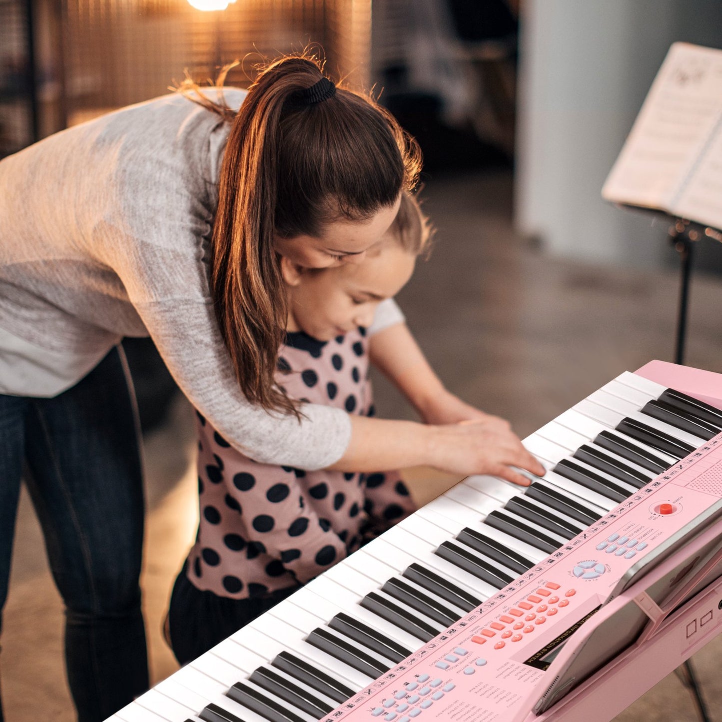 61-Key Electric Piano Keyboard for Beginner-Pink Kids Crystal