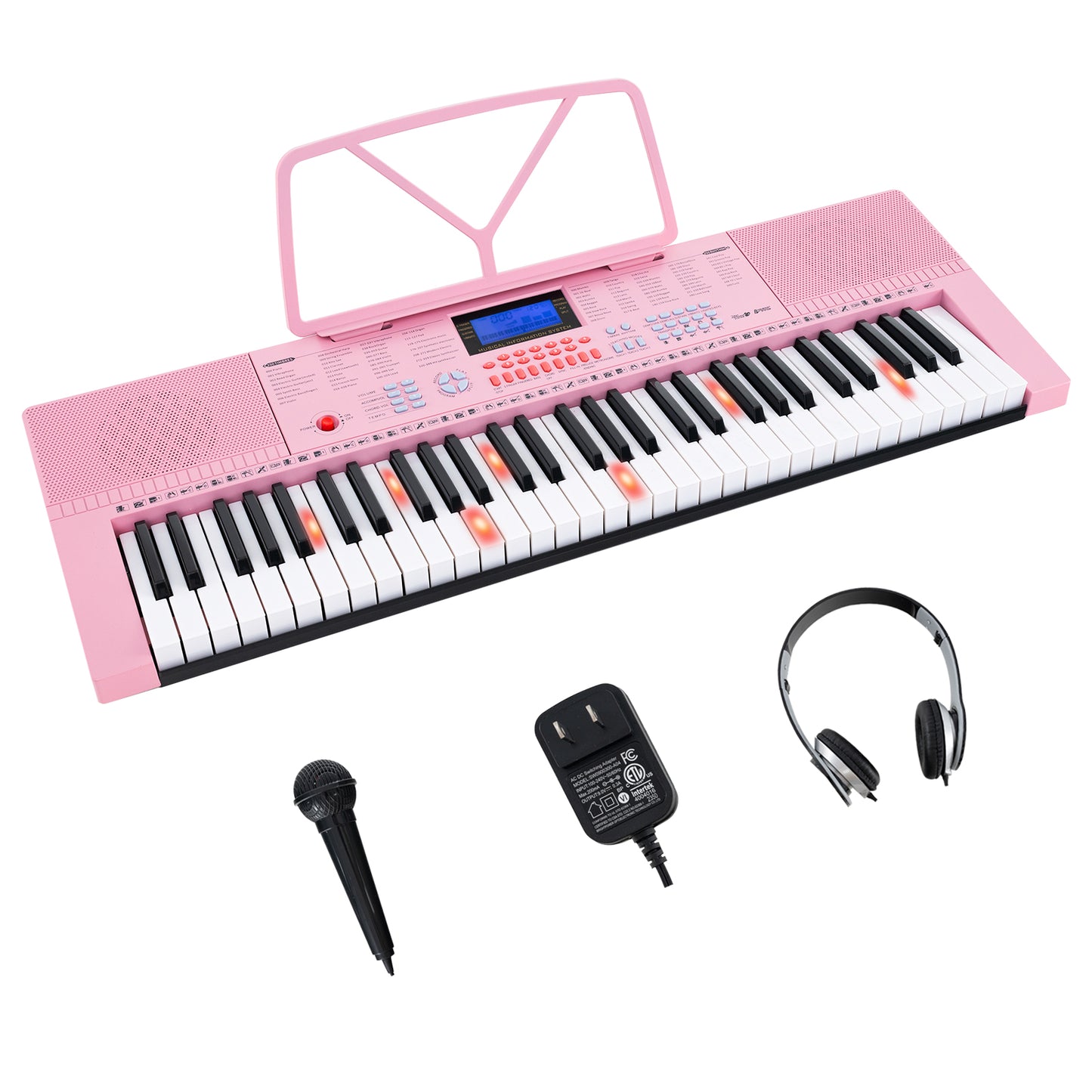 61-Key Electric Piano Keyboard for Beginner-Pink Kids Crystal