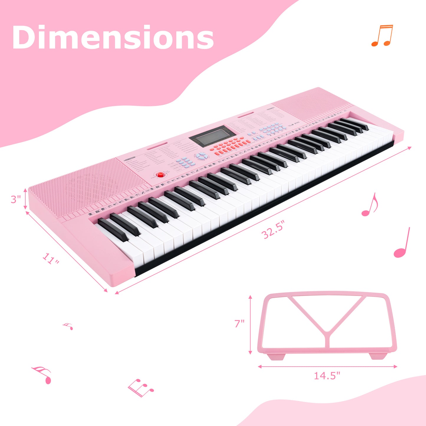 61-Key Electric Piano Keyboard for Beginner-Pink Kids Crystal
