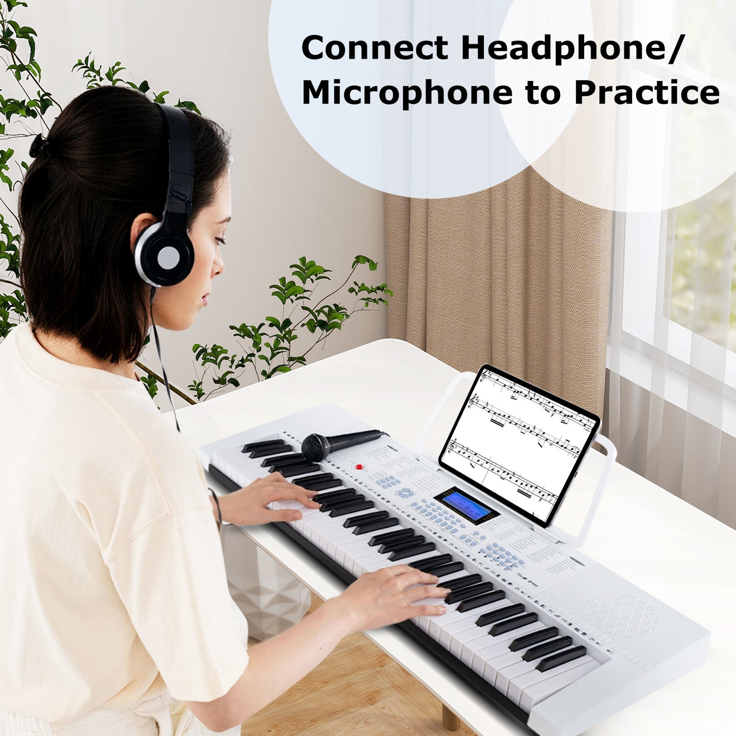 61-Key Electric Piano Keyboard for Beginner-White Kids Crystal