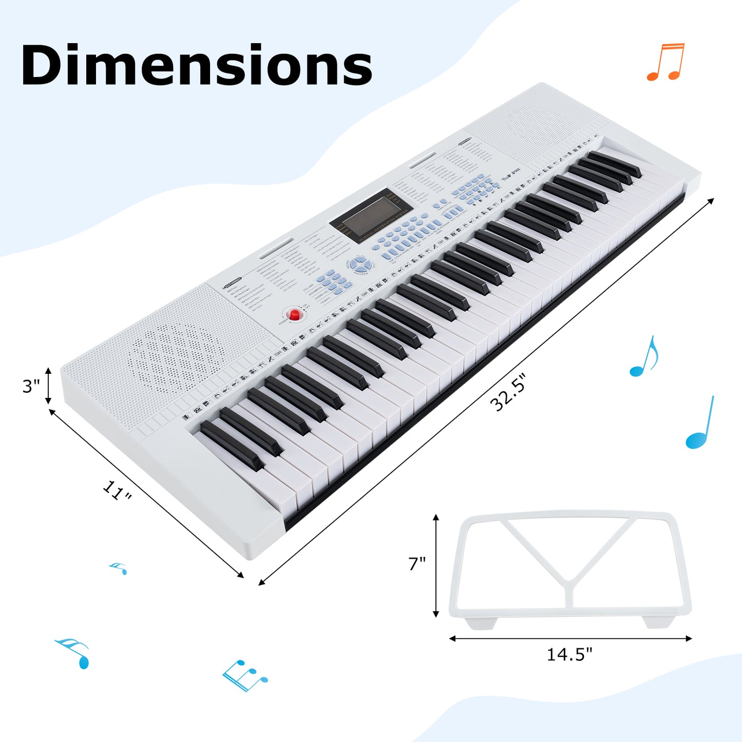 61-Key Electric Piano Keyboard for Beginner-White Kids Crystal