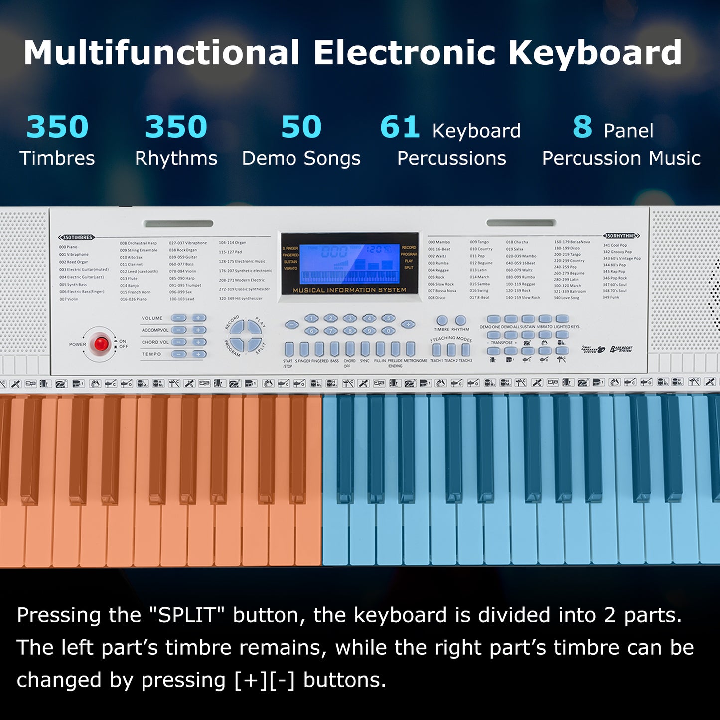 61-Key Electric Piano Keyboard for Beginner-White Kids Crystal