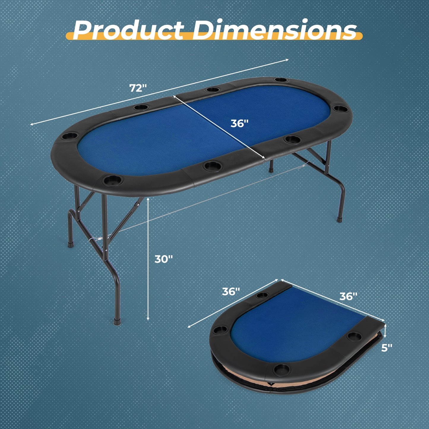 8 Players Texas Holdem Foldable Poker Table-Blue Kids Crystal