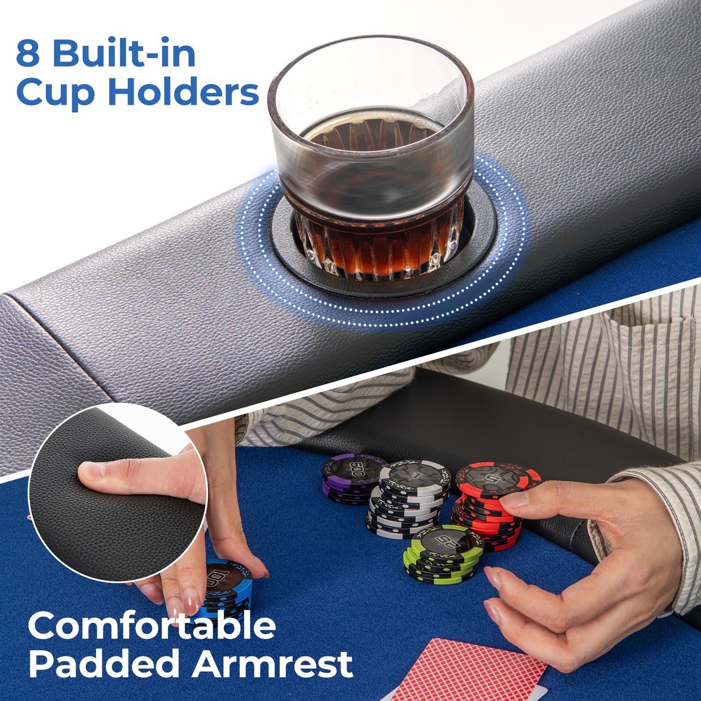 8 Players Texas Holdem Foldable Poker Table-Blue Kids Crystal