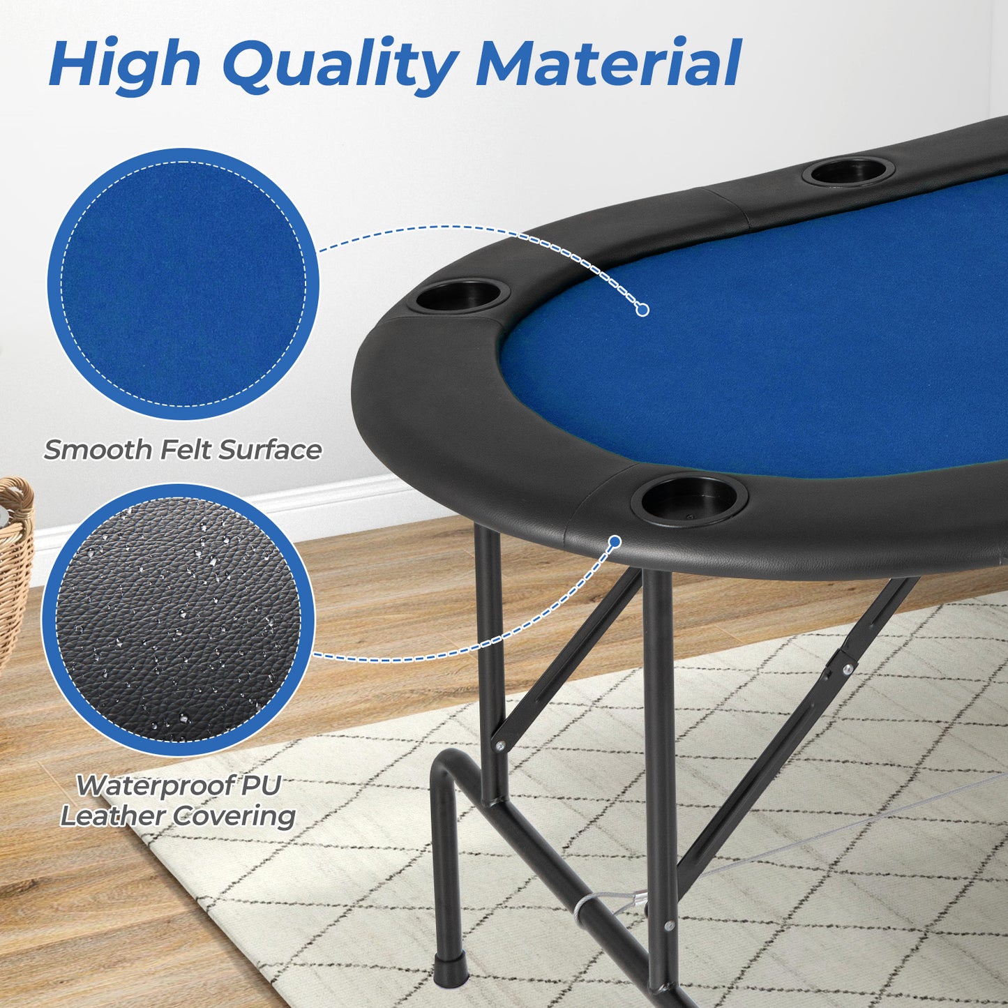 8 Players Texas Holdem Foldable Poker Table-Blue Kids Crystal