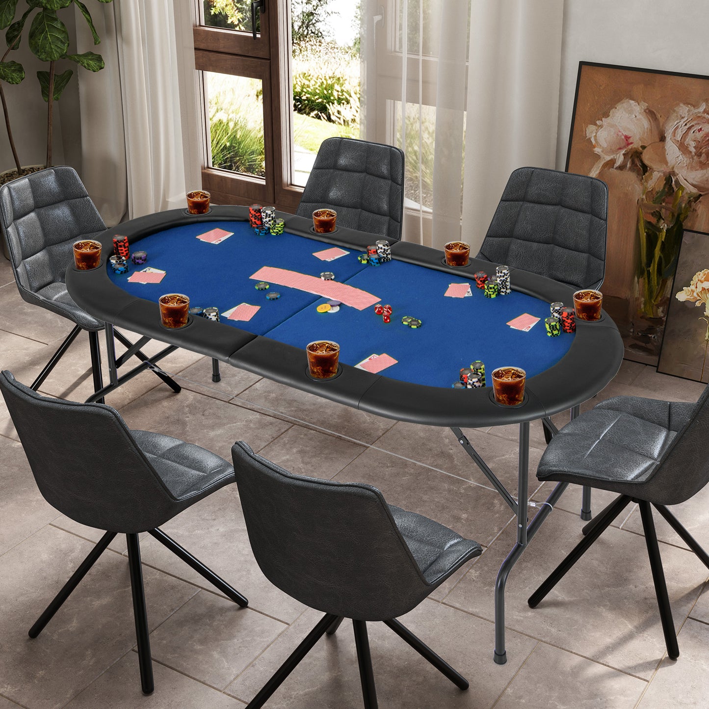 8 Players Texas Holdem Foldable Poker Table-Blue Kids Crystal