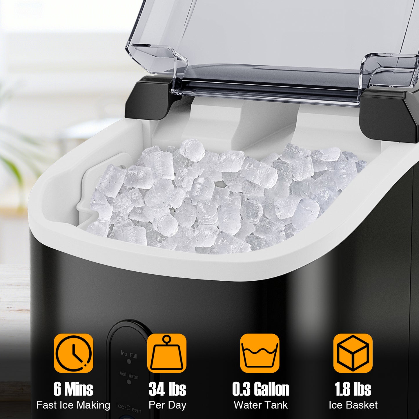 Nugget Countertop Ice Maker with Soft Chewable Pellet Ice-Black Kids Crystal