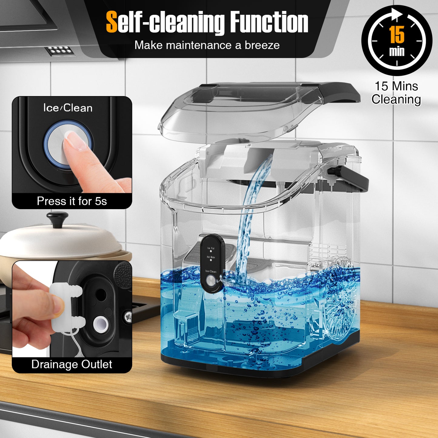 Nugget Countertop Ice Maker with Soft Chewable Pellet Ice-Black Kids Crystal