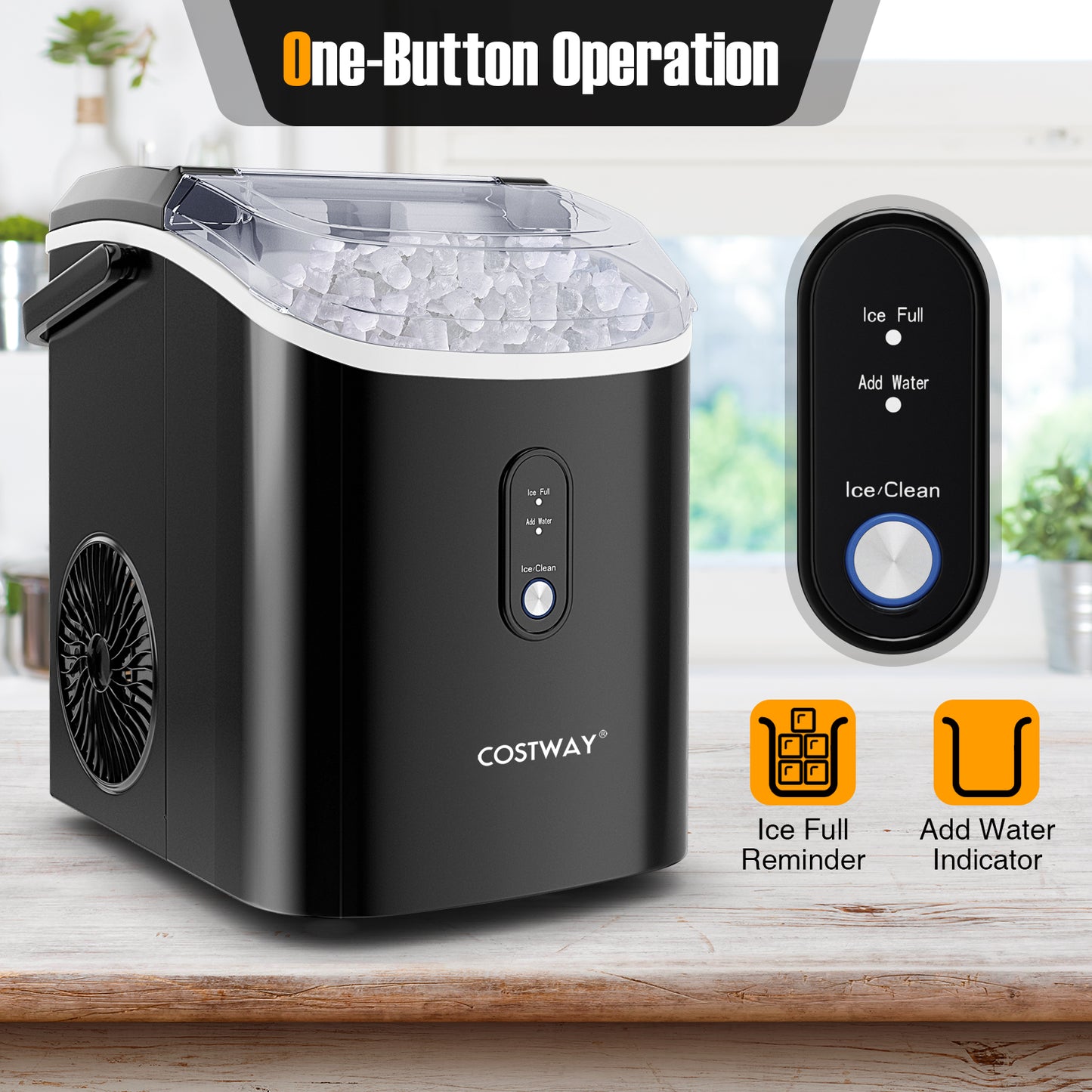 Nugget Countertop Ice Maker with Soft Chewable Pellet Ice-Black Kids Crystal