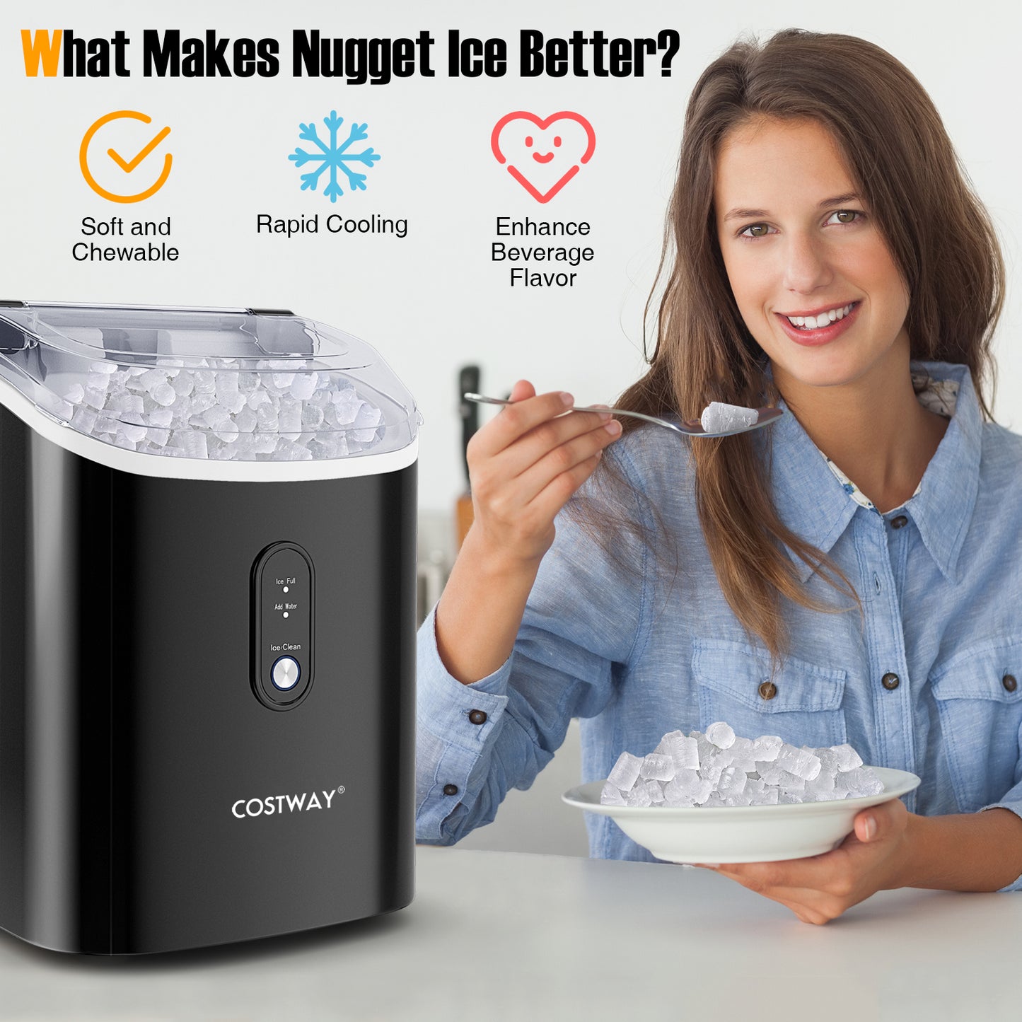 Nugget Countertop Ice Maker with Soft Chewable Pellet Ice-Black Kids Crystal