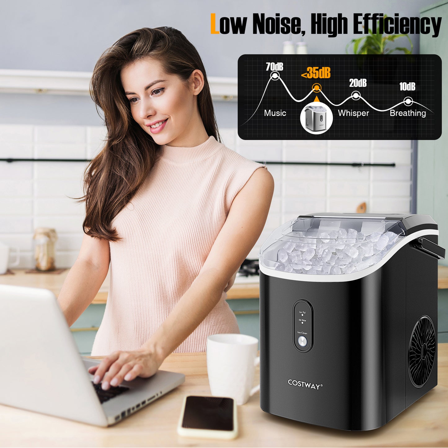 Nugget Countertop Ice Maker with Soft Chewable Pellet Ice-Black Kids Crystal