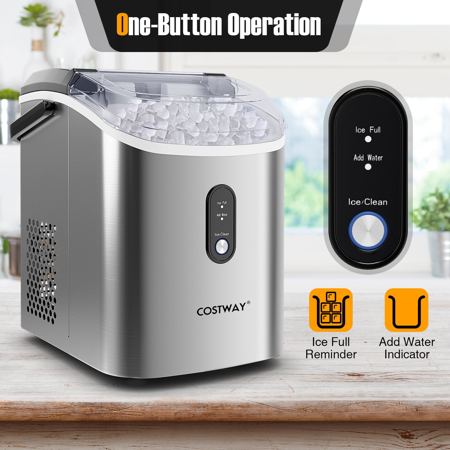 Nugget Countertop Ice Maker with Soft Chewable Pellet Ice-Silver Kids Crystal