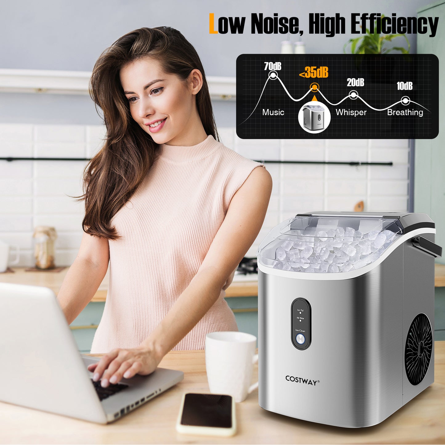 Nugget Countertop Ice Maker with Soft Chewable Pellet Ice-Silver Kids Crystal