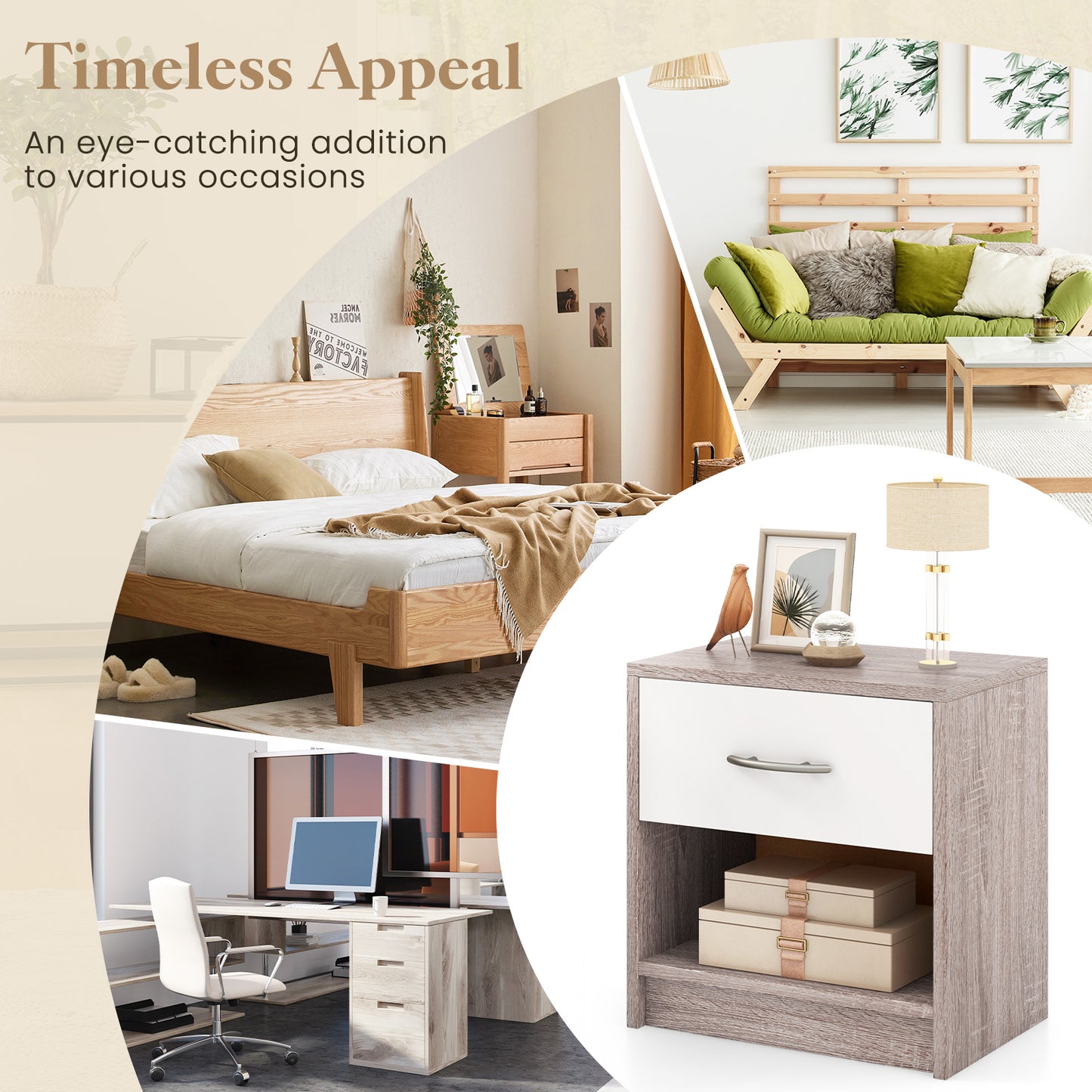 Bedside Table Nightstand with Drawer and Open Storage Shelf-Light Gray Kids Crystal