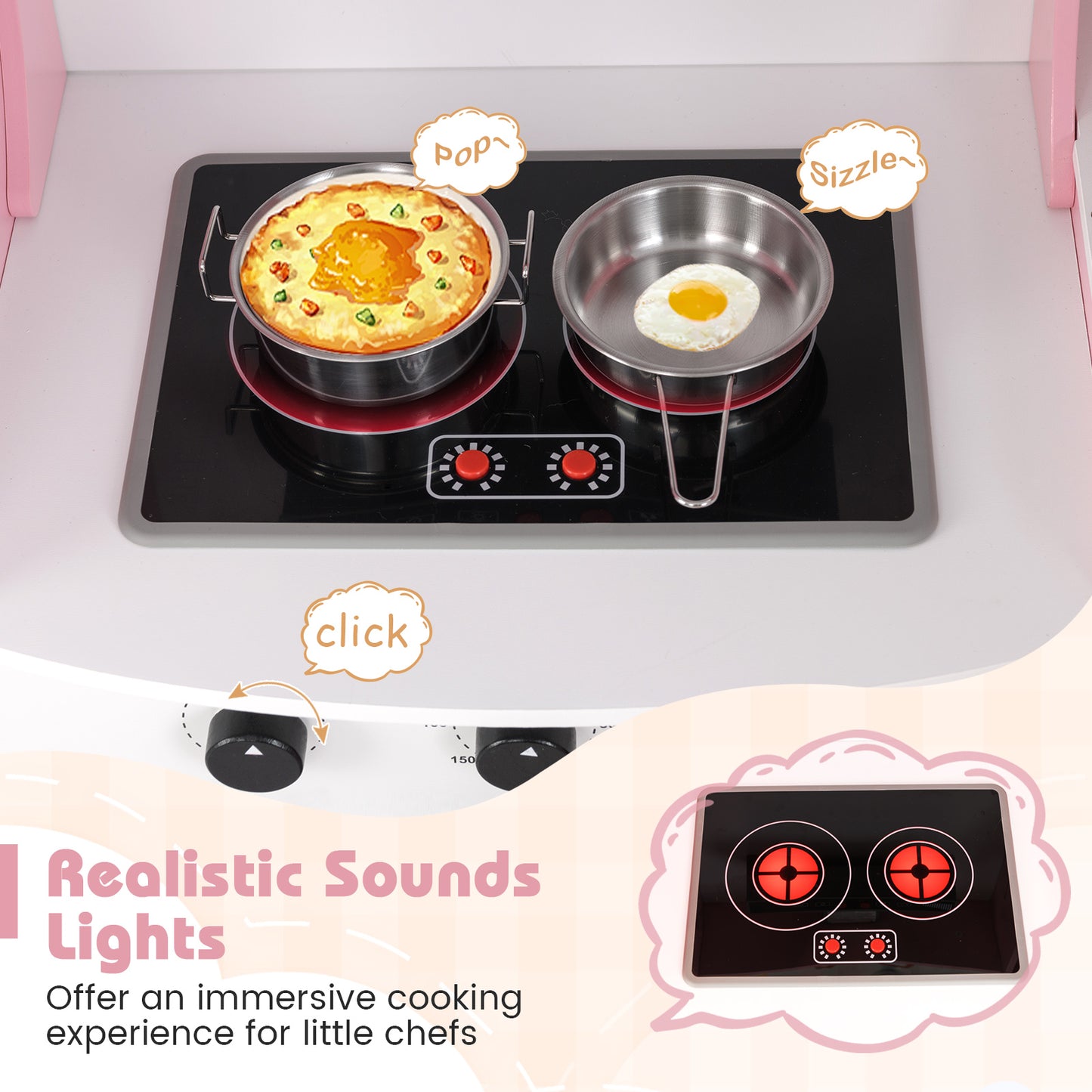 Corner Kids Play Kitchen with Washing Machine and Ice Maker Gift for Boys Girls-Pink Kids Crystal