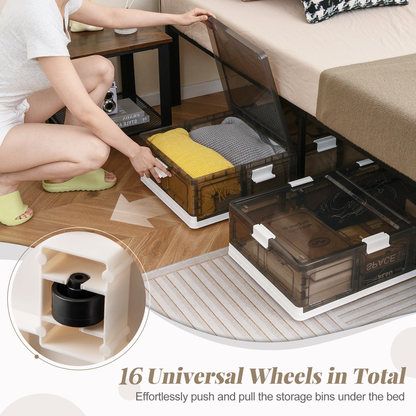 2 Pack Stackable Storage Containers Rolling Plastic Storage Bins Kids Crystal