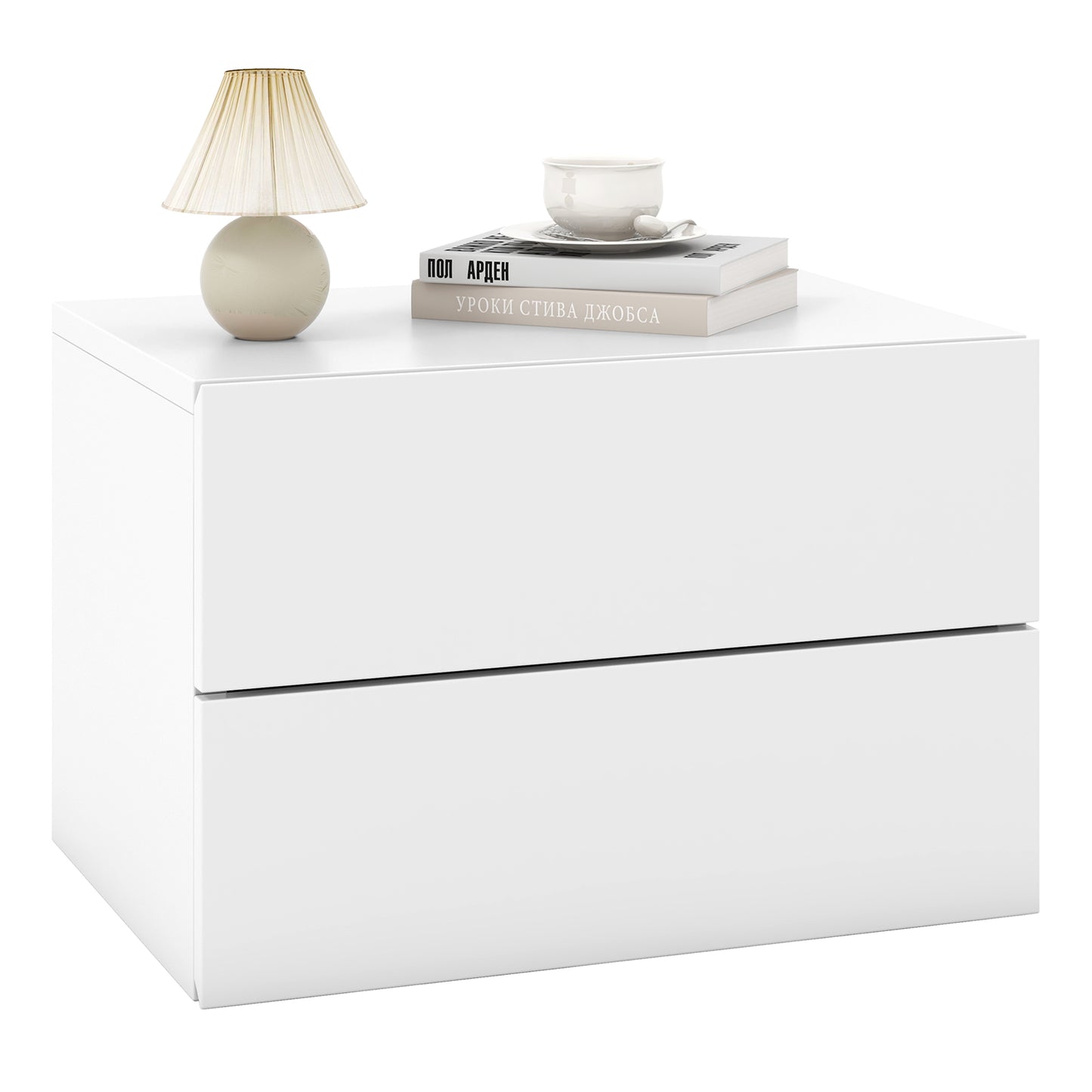 Floating Nightstand with Drawers and Storage Shelf-White Kids Crystal