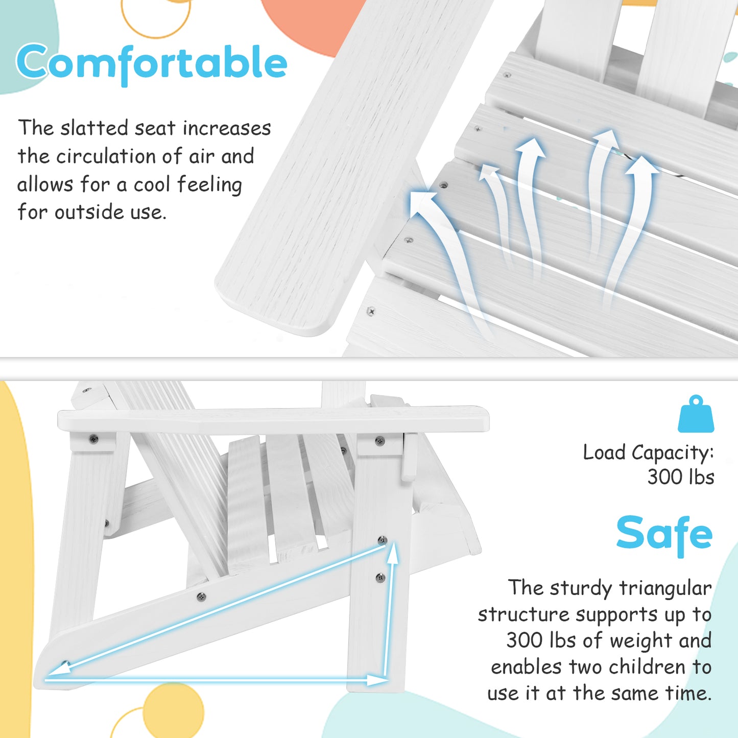 2 Person Adirondack Chair with High Backrest-White Kids Crystal