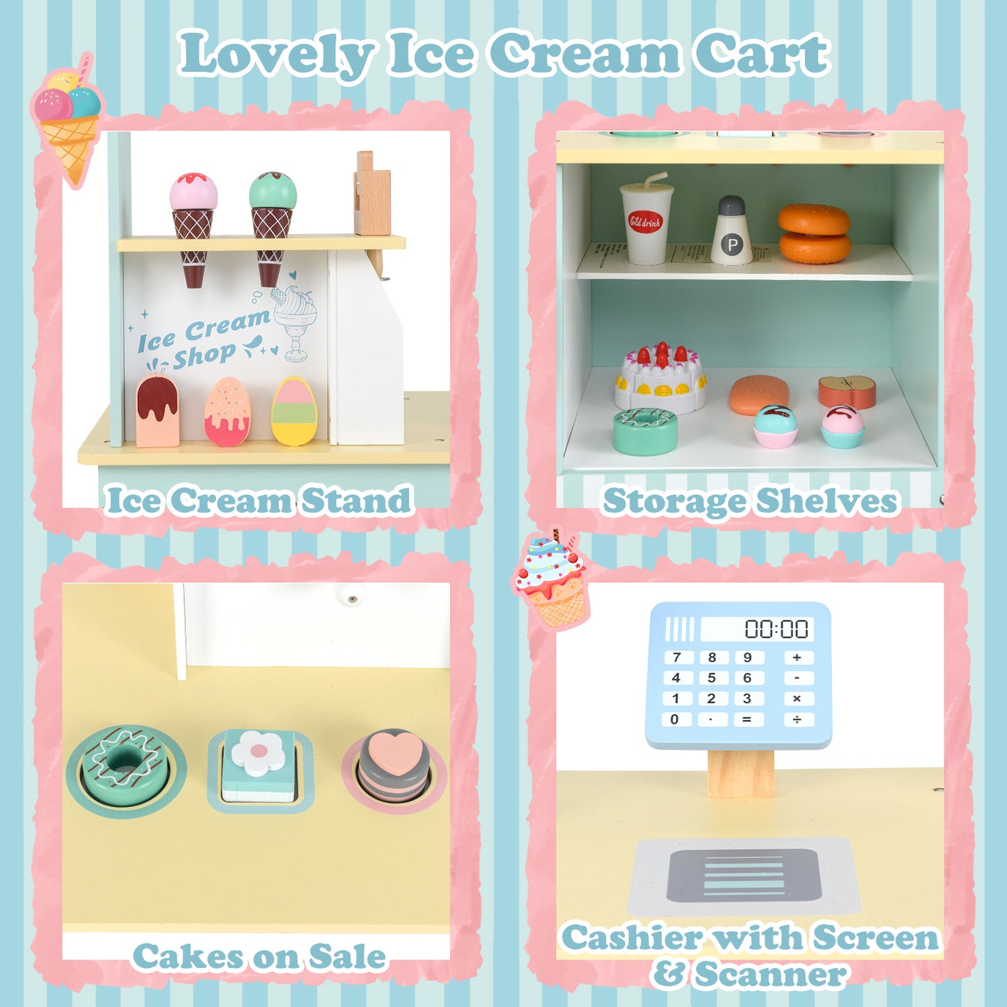 Kids Ice Cream Truck Pretend Play Set for Toddlers with Vending Machine-Green Kids Crystal