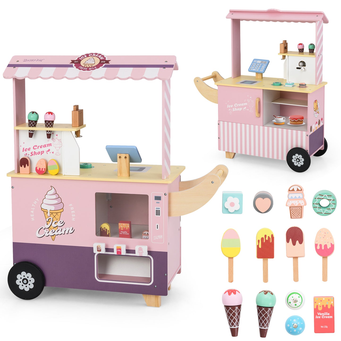 Kids Ice Cream Truck Pretend Play Set for Toddlers with Vending Machine-Pink Kids Crystal