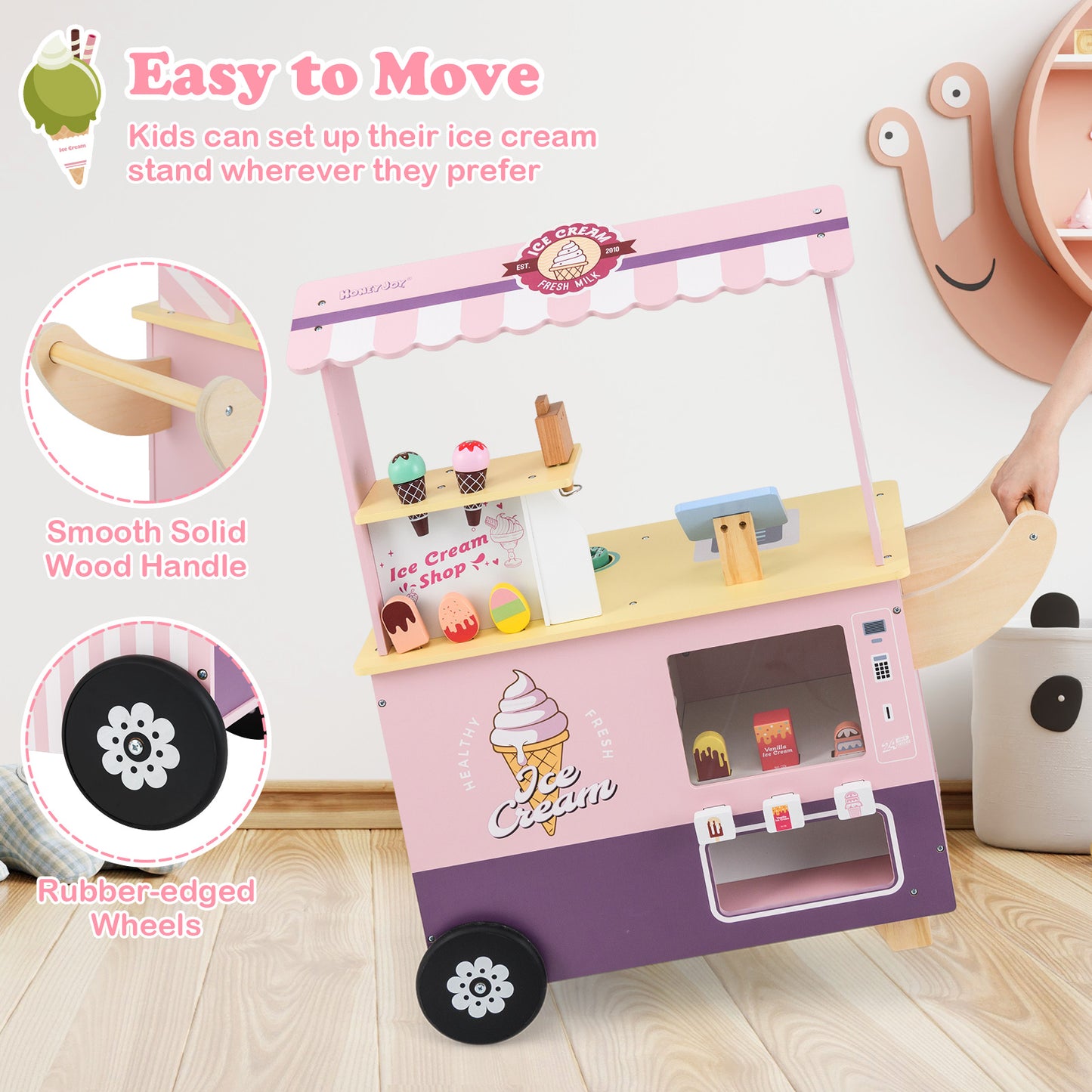 Kids Ice Cream Truck Pretend Play Set for Toddlers with Vending Machine-Pink Kids Crystal
