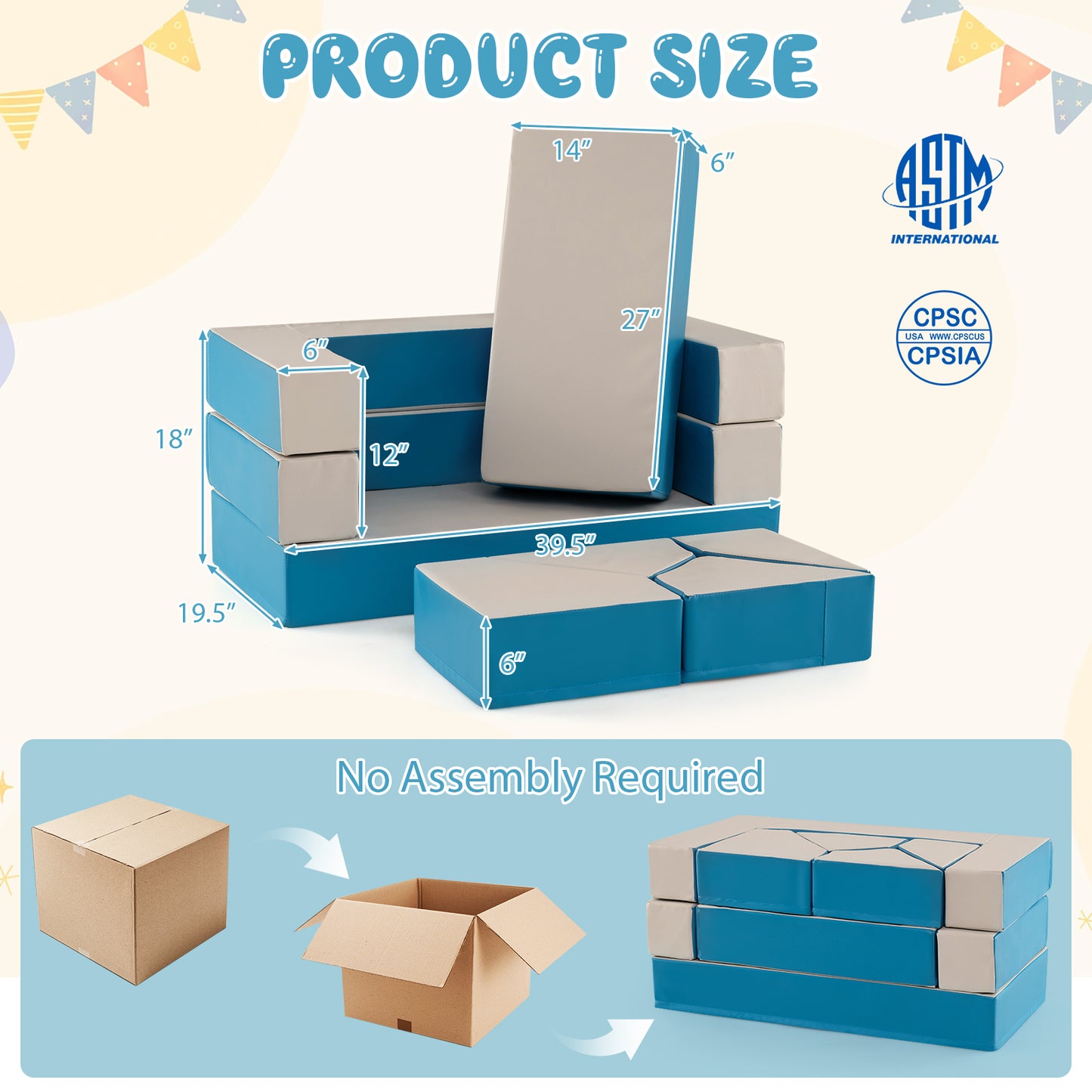 4-in-1 Crawl Climb Foam Shapes Toddler Kids Playset-Blue Kids Crystal