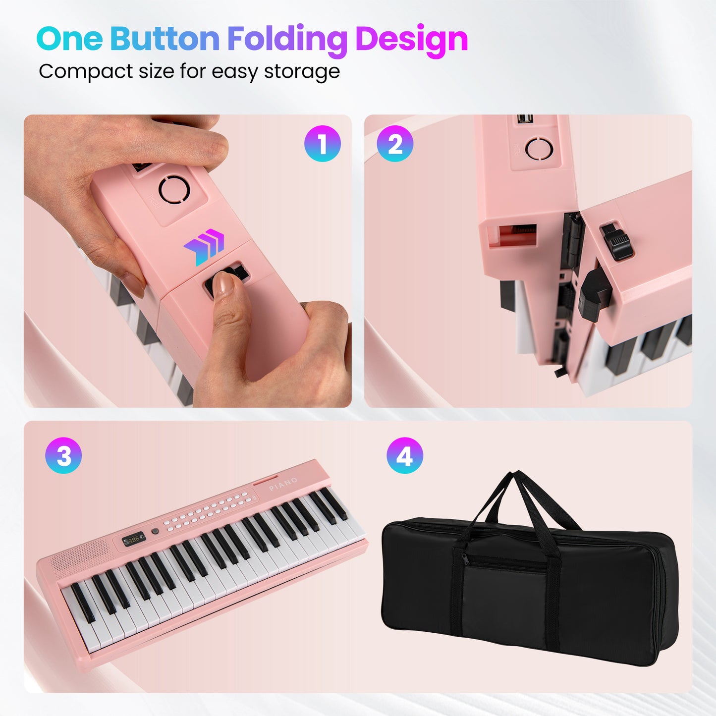 88 Key Foldable Electric Keyboard Piano with Wireless MIDI and Dual Speakers-Pink Kids Crystal