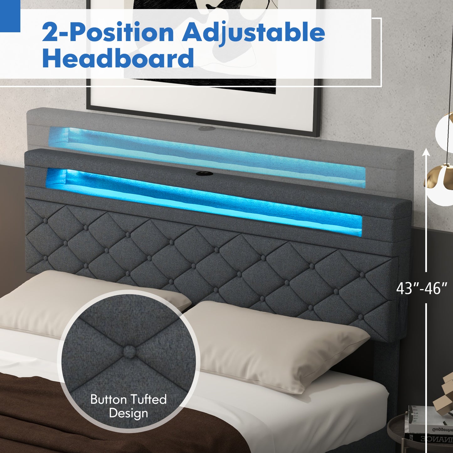 Full/Queen Size Bed Frame with Adjustable Storage Headboard and Wooden Slat Support-Queen Size Kids Crystal