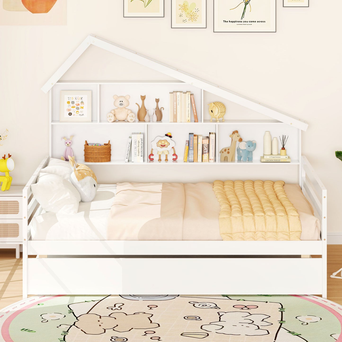 House-Shaped Full Size Daybed with Twin Size Trundle-White Kids Crystal