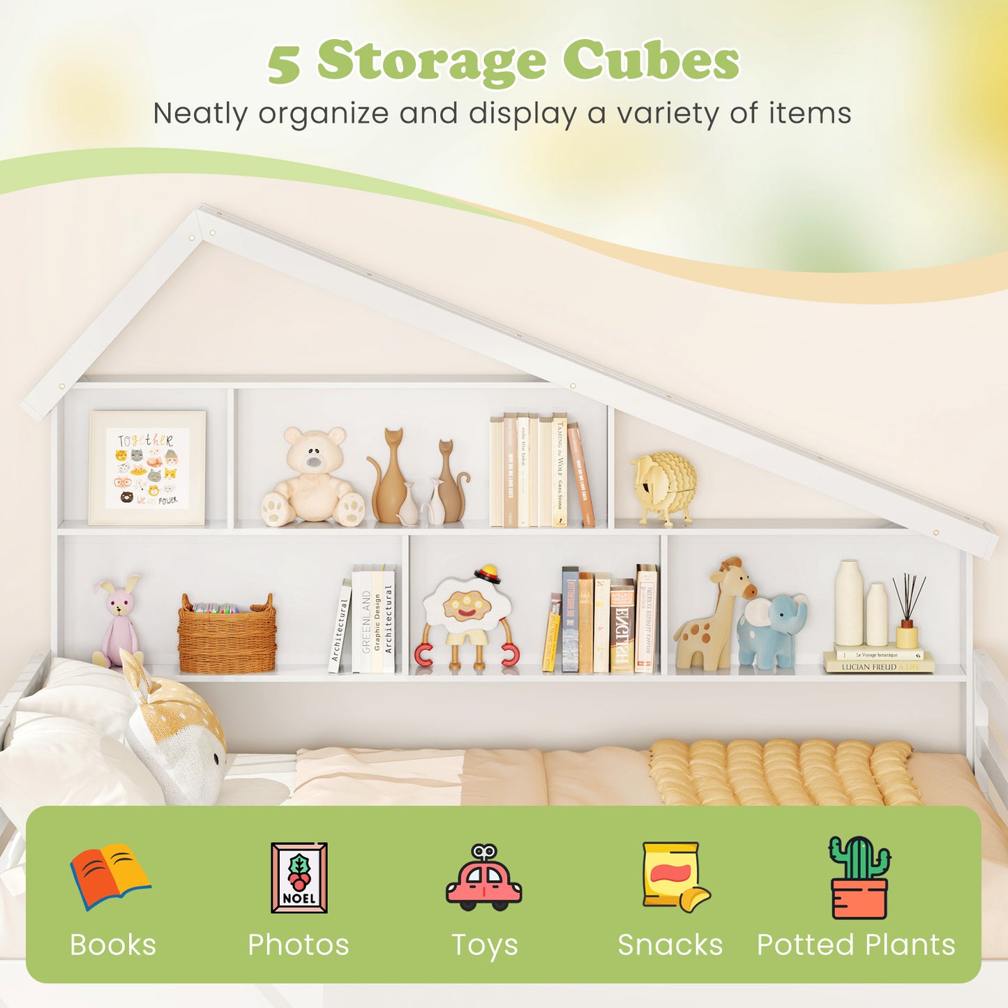 House-Shaped Full Size Daybed with Twin Size Trundle-White Kids Crystal