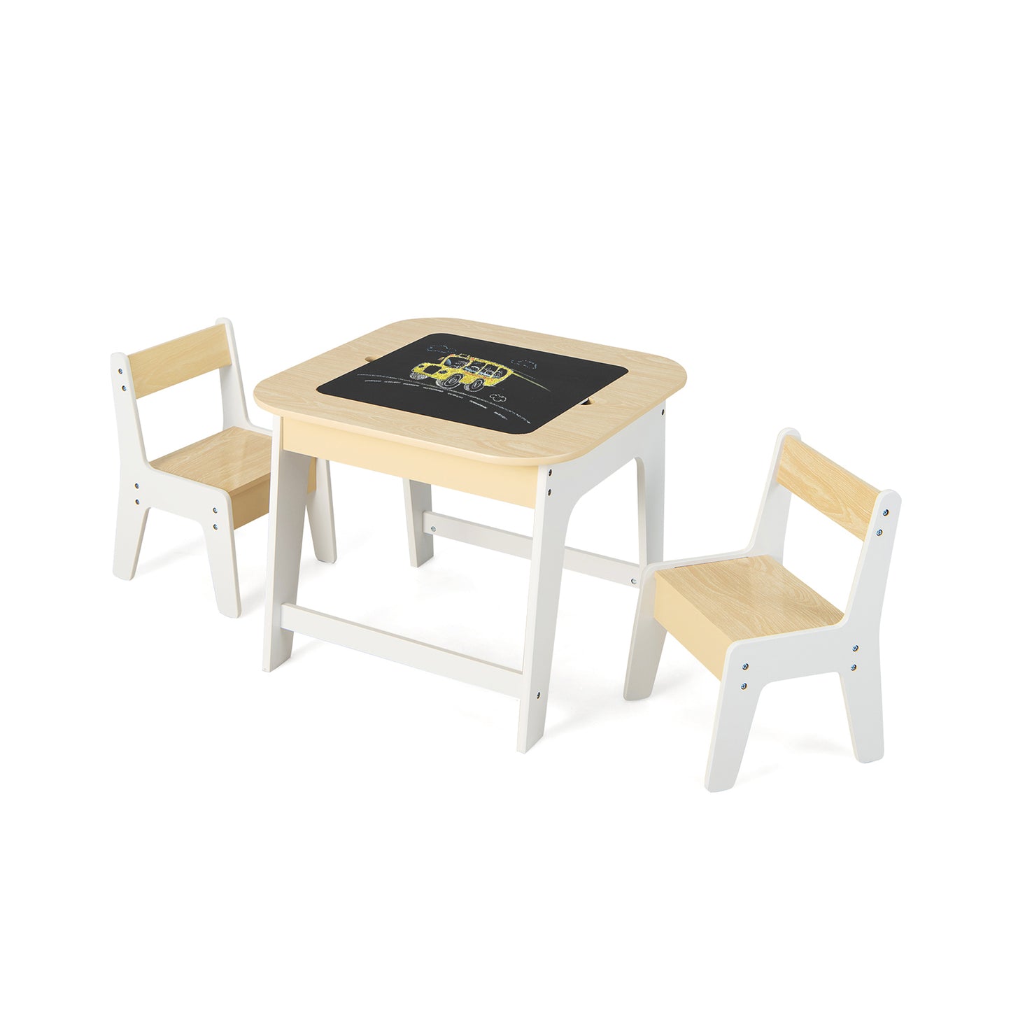 Kid's Table and Chairs Set with Double-sized Tabletop-Natural Kids Crystal
