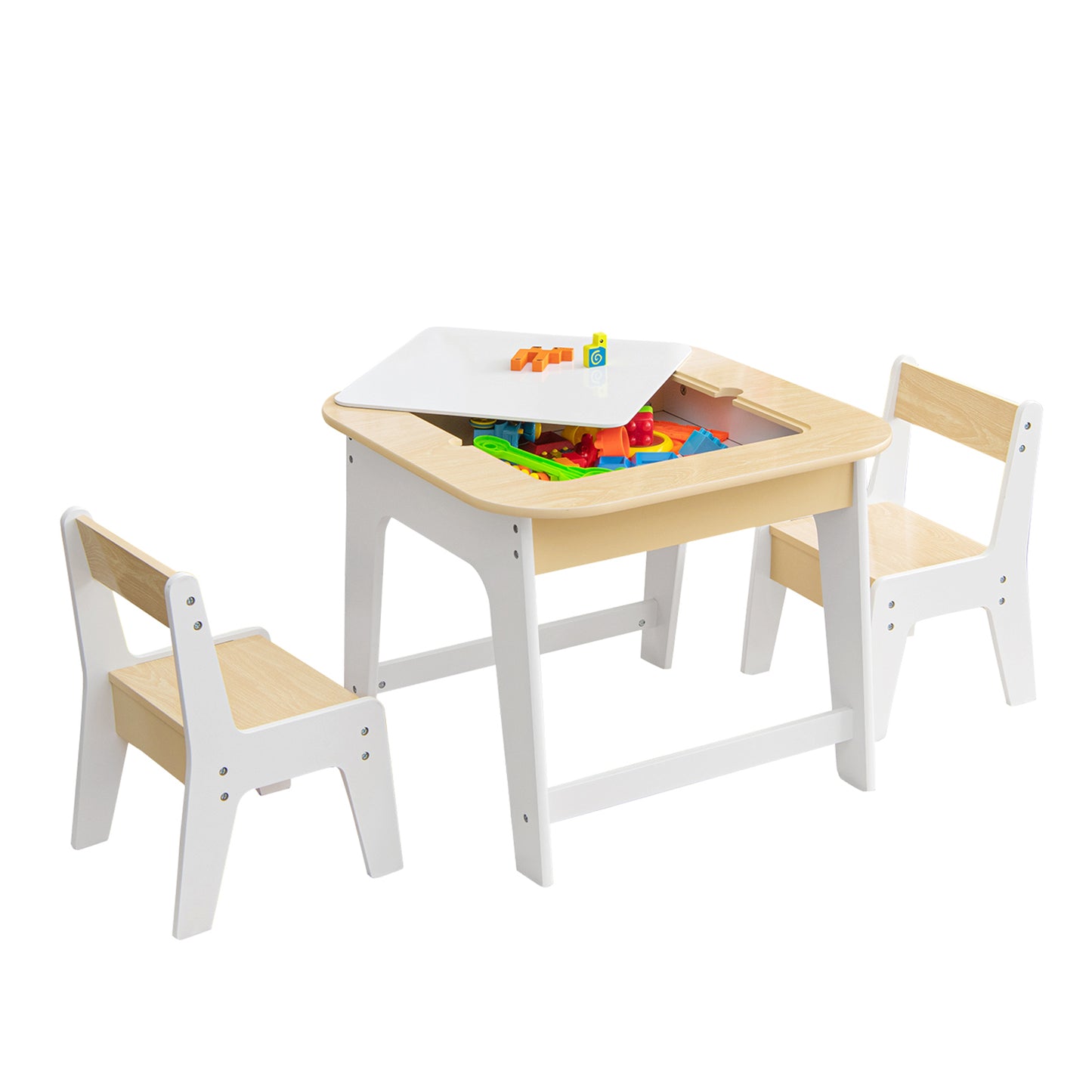 Kid's Table and Chairs Set with Double-sized Tabletop-Natural Kids Crystal