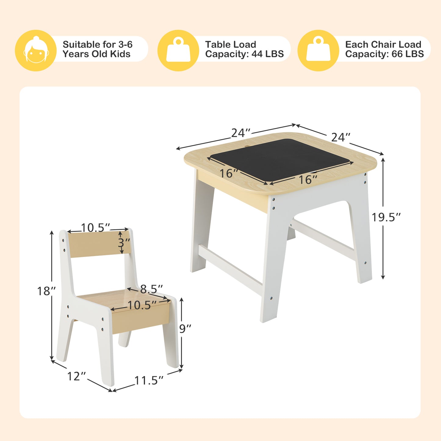 Kid's Table and Chairs Set with Double-sized Tabletop-Natural Kids Crystal