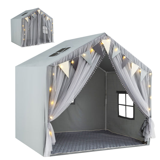 Large Toddler Playhouse Tent with Door Curtains Windows-Gray Kids Crystal