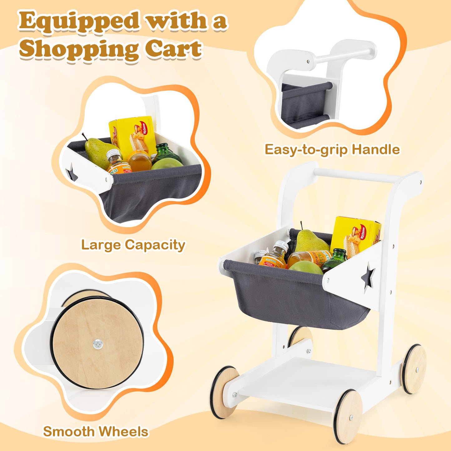 Pretend Play Grocery Store Set with Shopping Cart and 2 Chalkboards-White Kids Crystal