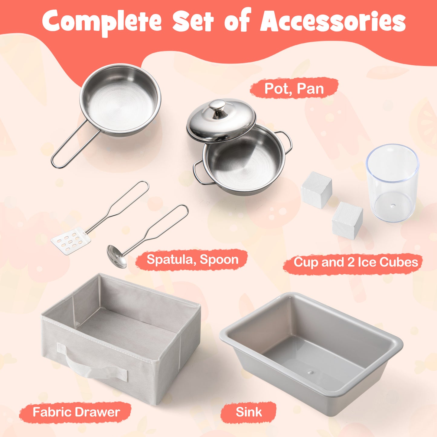 Wooden Kids Kitchen Playset with Chalkboard Ice Maker Sink Lighted Microwave-White Kids Crystal