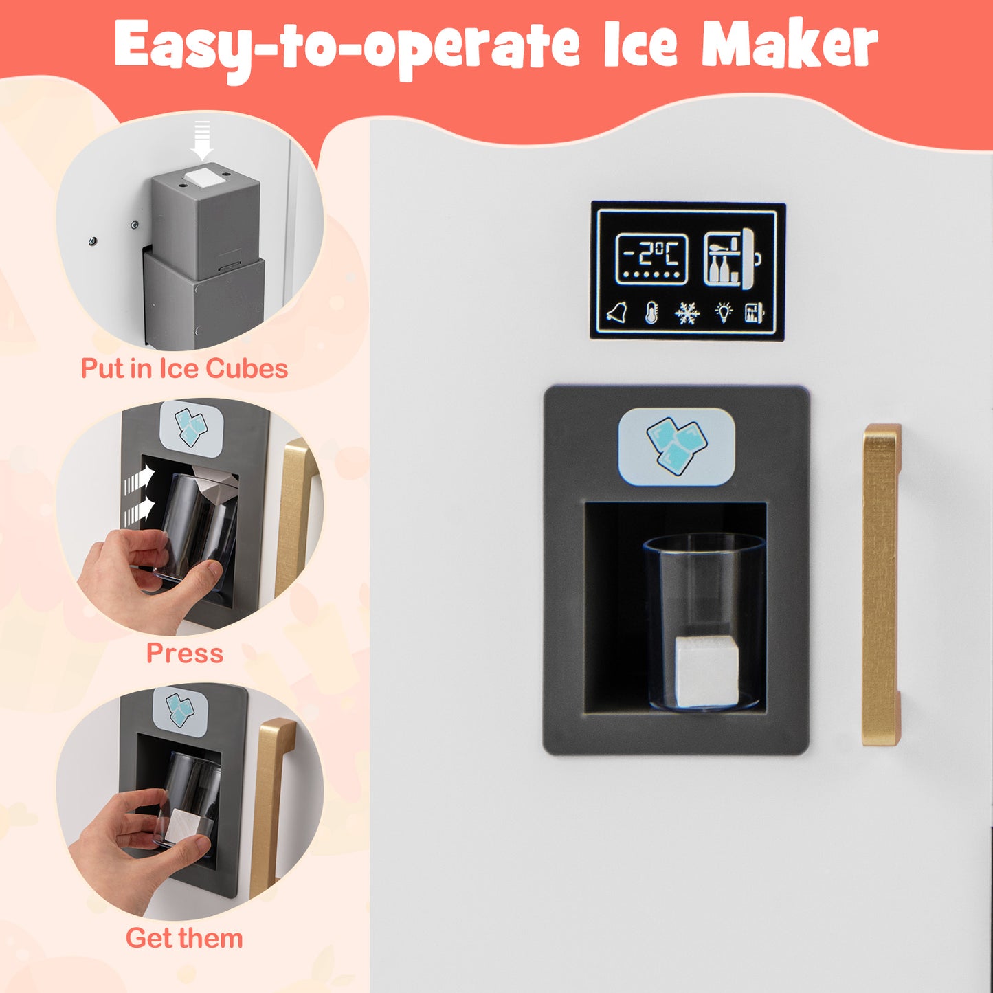 Wooden Kids Kitchen Playset with Chalkboard Ice Maker Sink Lighted Microwave-White Kids Crystal