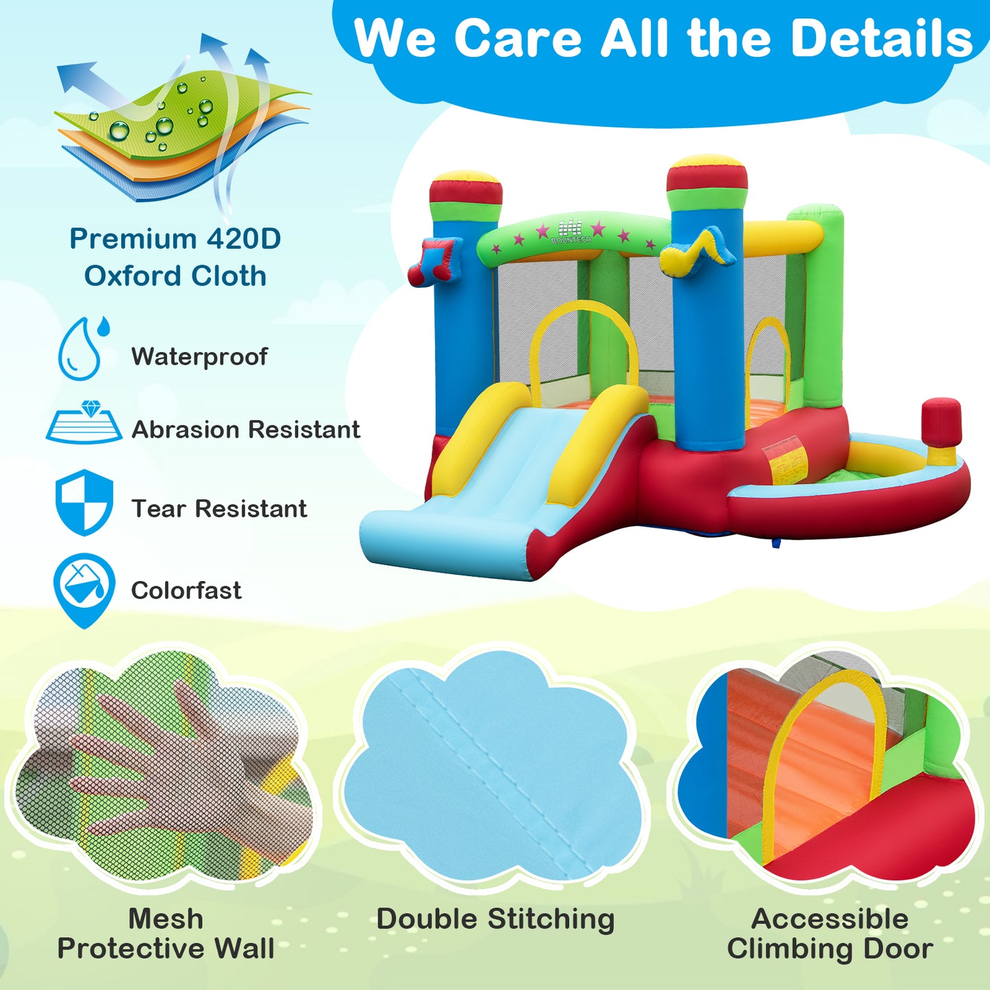 Inflatable Bounce House Kids Music-Themed Castle Sound Interaction Inflatable Bouncer without Blower Kids Crystal