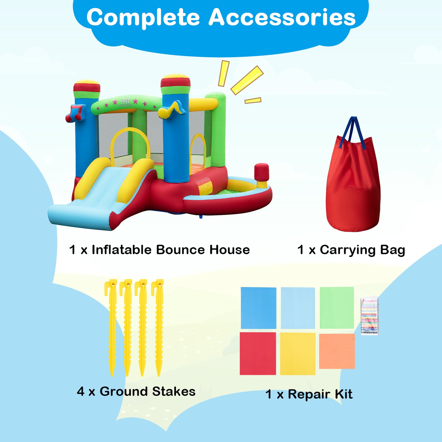 Inflatable Bounce House Kids Music-Themed Castle Sound Interaction Inflatable Bouncer without Blower Kids Crystal