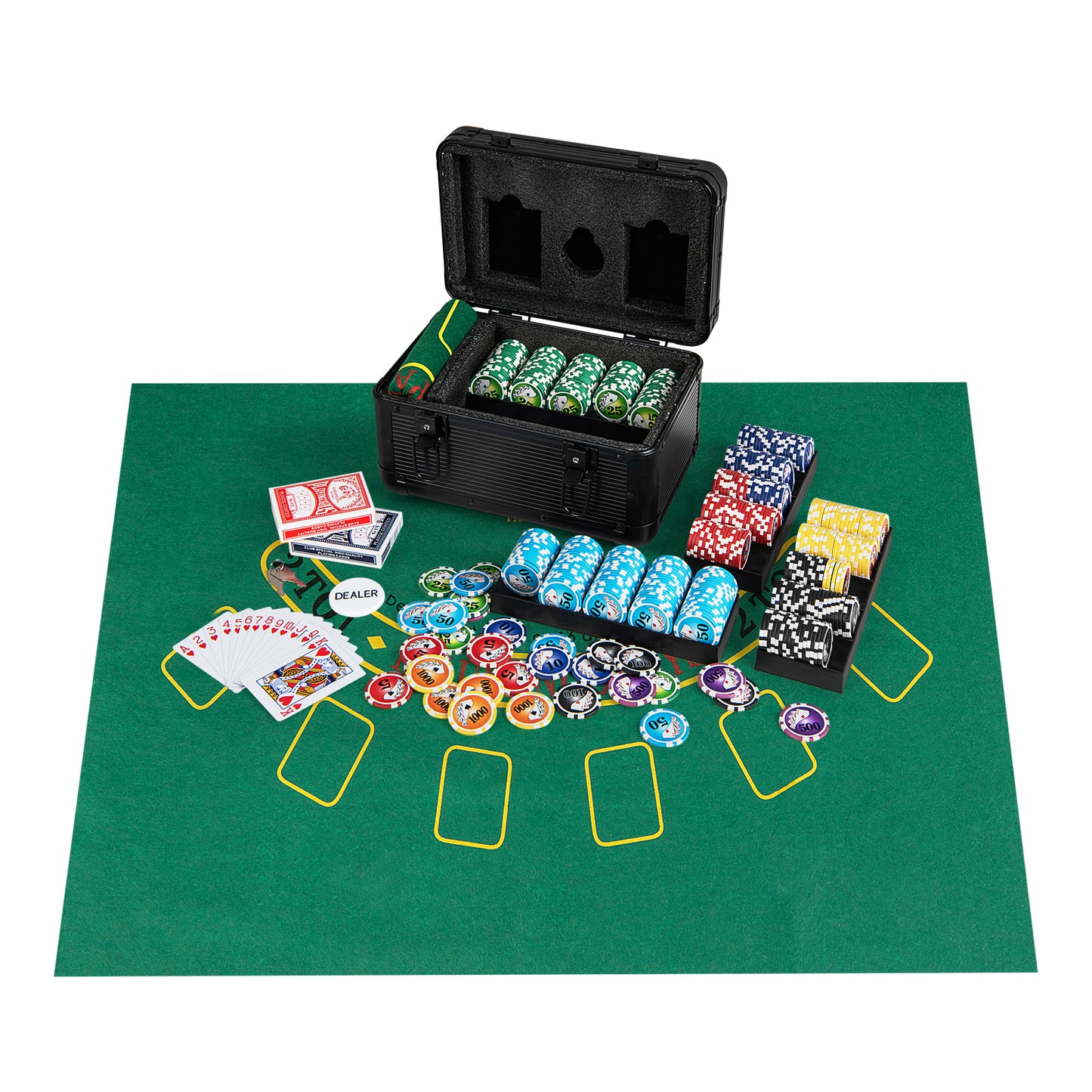 Casino Poker Chips with 600 Pieces Chips Texas Holdem Poker Chip Set-Black Kids Crystal