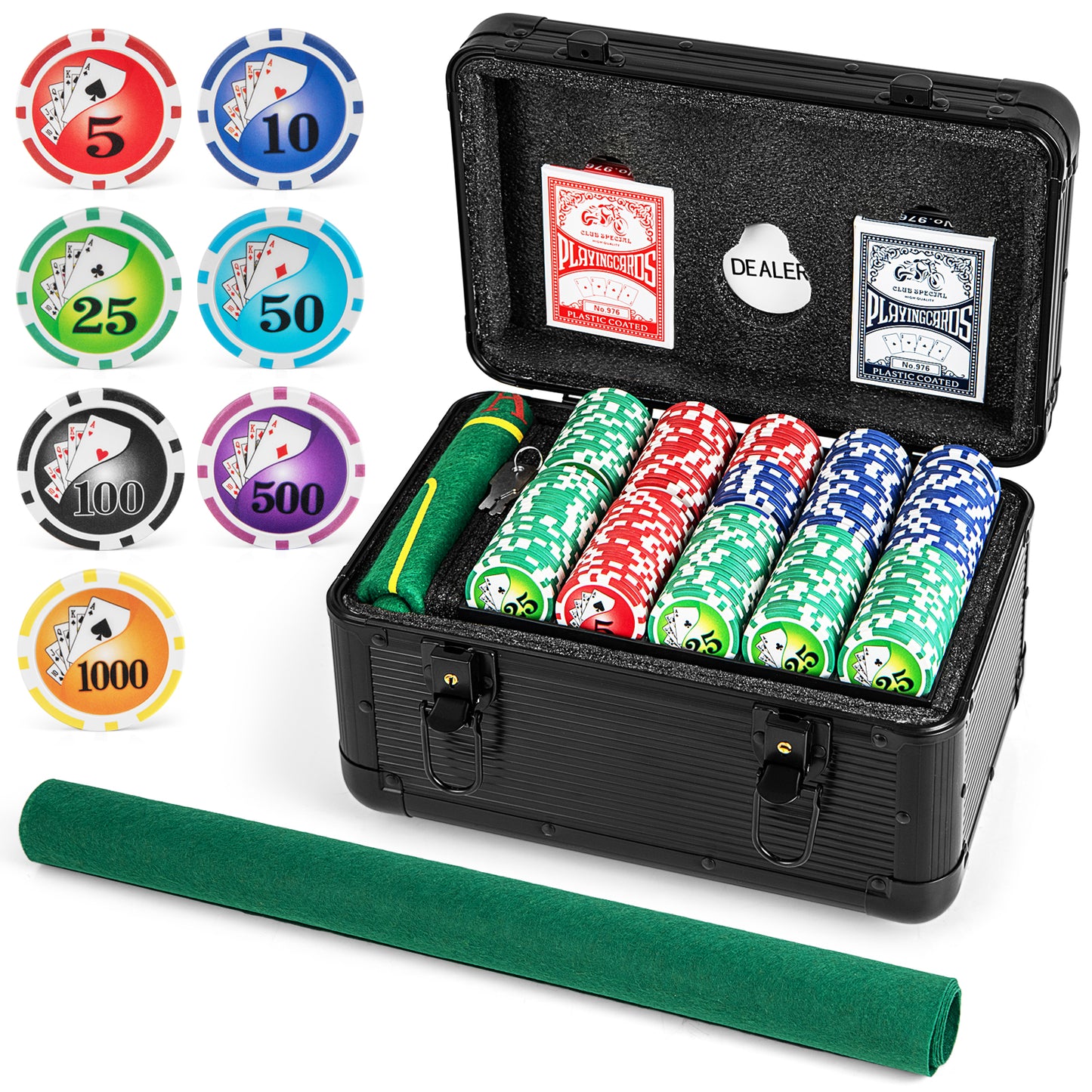 Casino Poker Chips with 600 Pieces Chips Texas Holdem Poker Chip Set-Black Kids Crystal