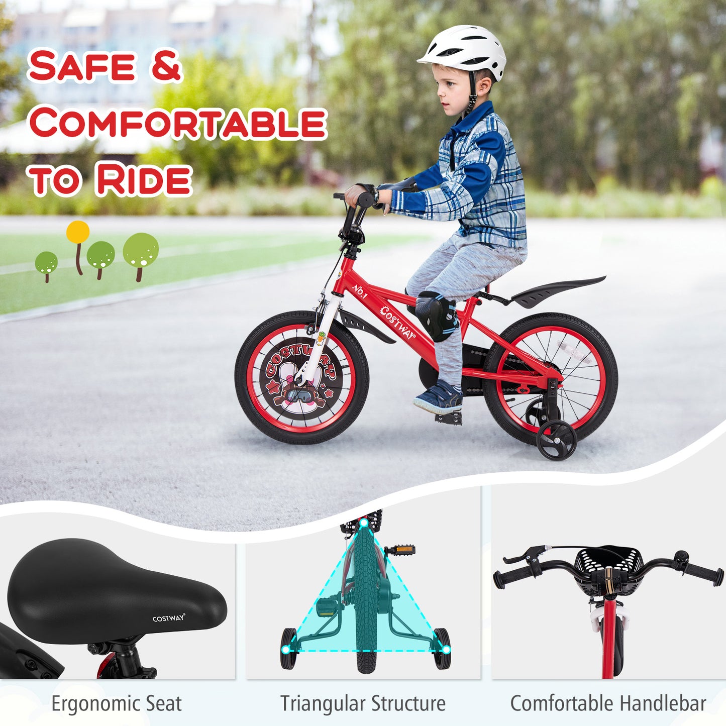16 Inch Kids Bike Adjustable with Storage Basket and Double Brake for 4-8 Years Old-16 inches Kids Crystal