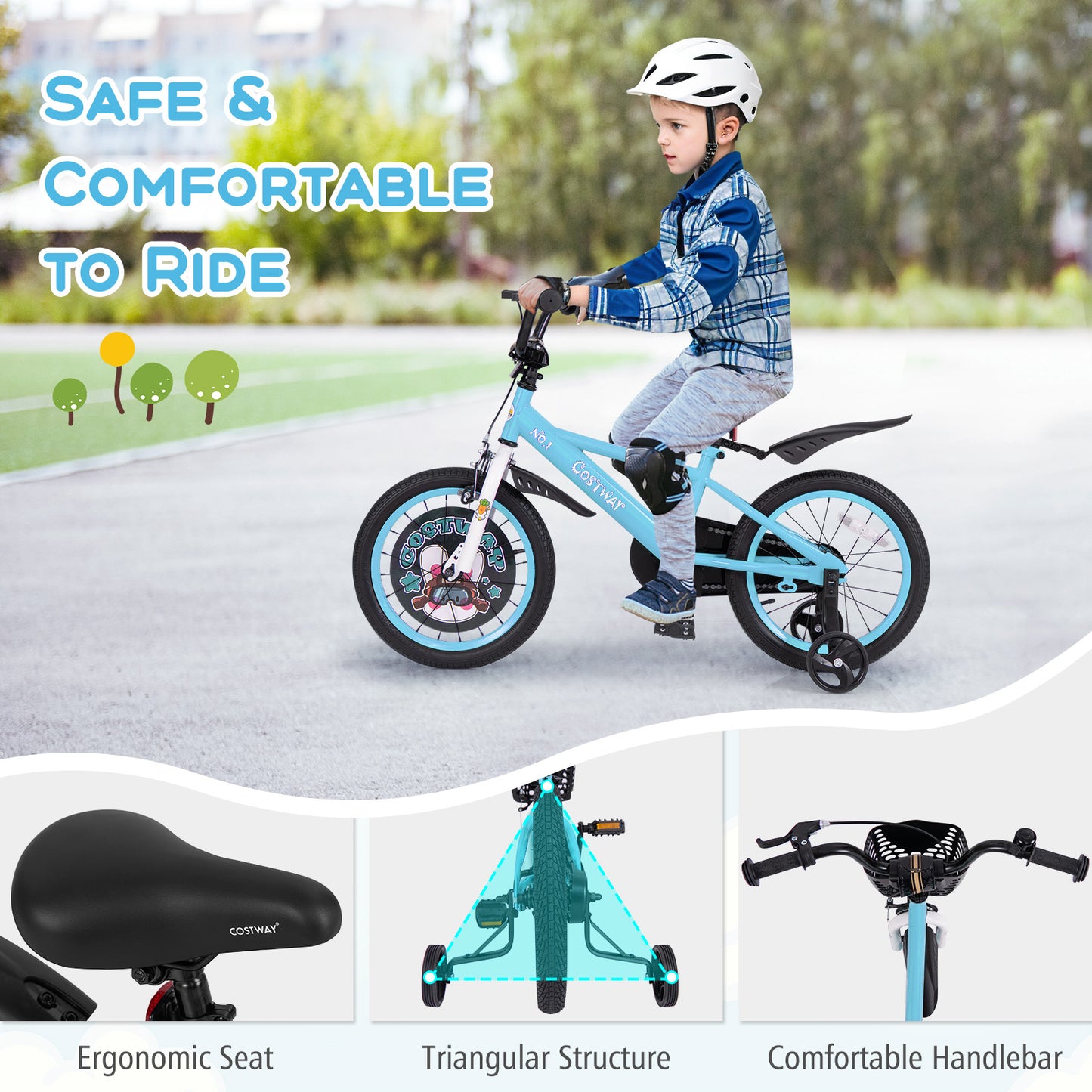 16 Inch Kids Bike with Adjustable Handlebar and Saddle for 4-8 Years Old-16 inches Kids Crystal