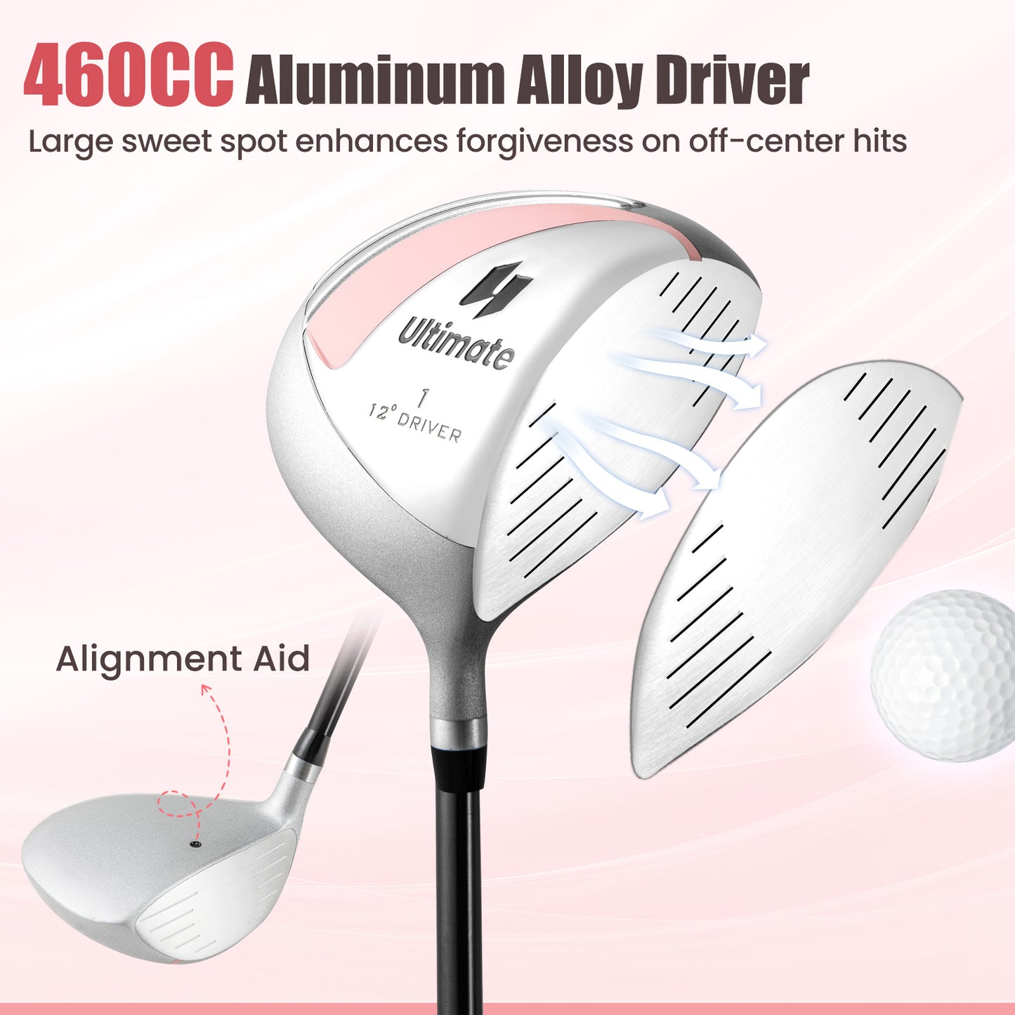 10 Pieces Womens Complete Golf Club Set with Alloy Driver Kids Crystal
