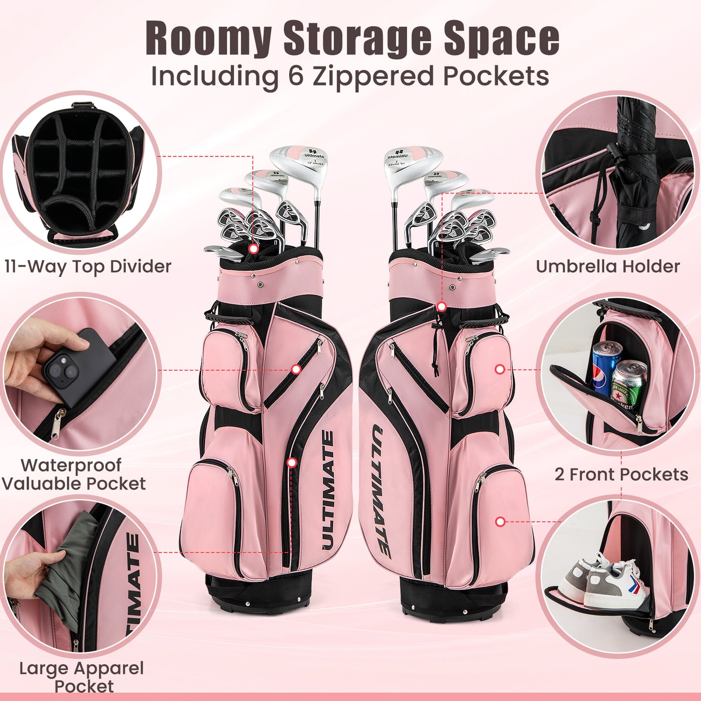 10 Pieces Womens Complete Golf Club Set with Alloy Driver Kids Crystal