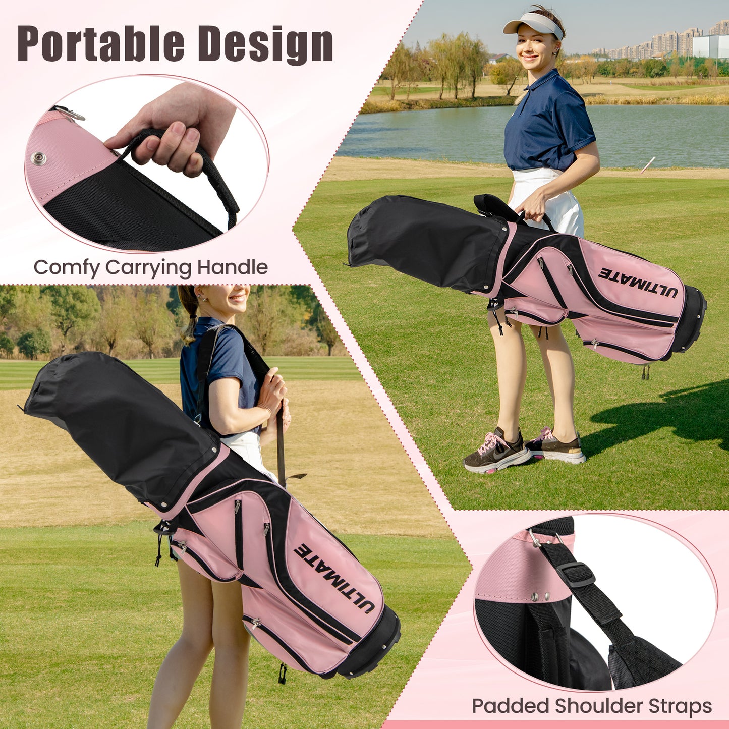 10 Pieces Womens Complete Golf Club Set with Alloy Driver Kids Crystal